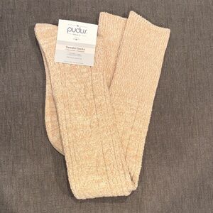 Pudus Women's Cream Thigh High Sweater Socks